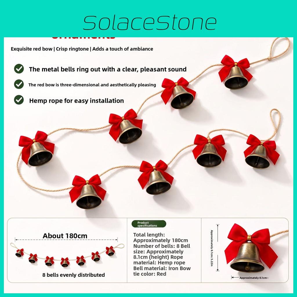 Christmas Bell Decorations Set With Red Bows And Vintage Brass Style For Holiday Tree And Staircase Decor