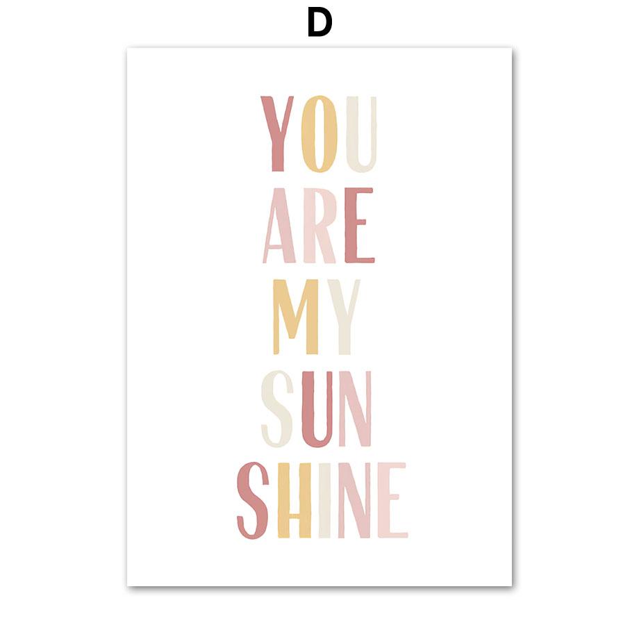 Cute Sun Rainbow Clouds Butterfly Flower Wall Art Canvas Painting Pink Posters And Prints Pictures Girl Kids Room Bedroom Decor