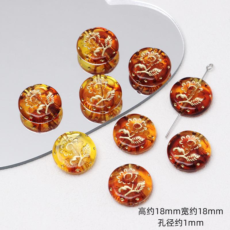 10PCS Vintage Amber Golden Smudged Beaded Rose Bow Leaf Beaded Pendant Acrylic DIY Handmade Jewelry Bracelet Necklace Earrings