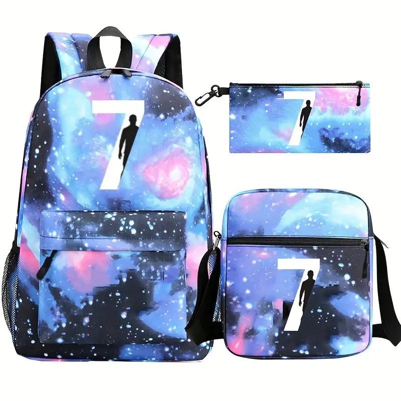 Youth Fashion Backpack Shoulder Bag Pencil Case Children'S Student School Bag 3-Piece Set
