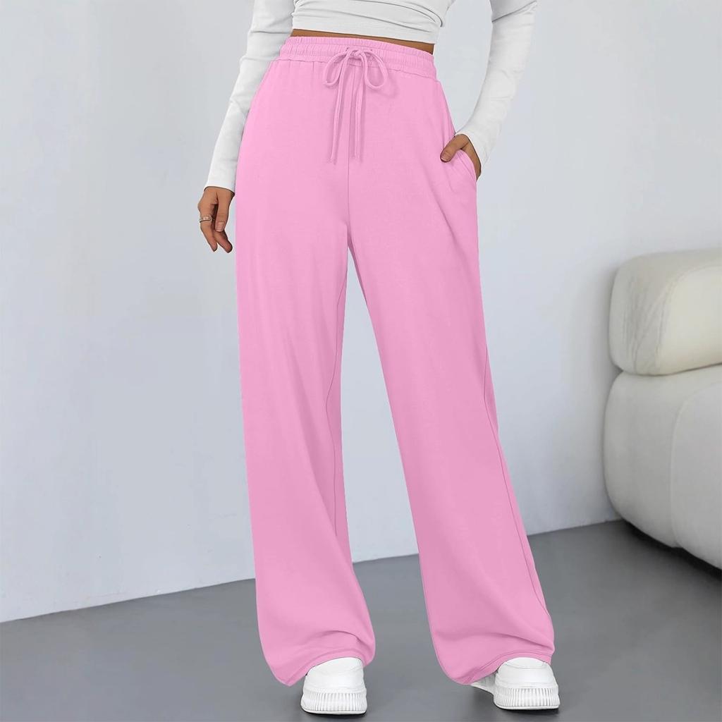 Modische Damen-Farbhose mit weitem Bein, hoher Taille, lockeren Taschen mit Kordelzug, Freizeithose