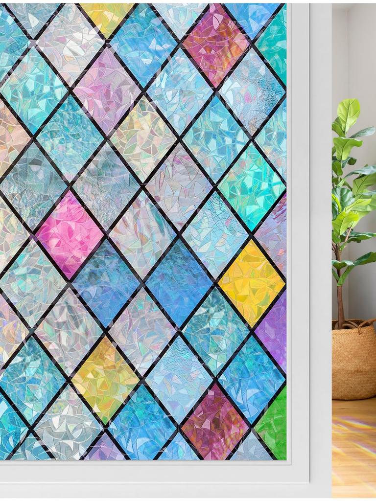 Folie de Vitraliu 3D - Holografic Curcubeu Intimitate Statică Aderență Blocare UV Acoperire Decorativă pentru Sticlă Casă Baie
