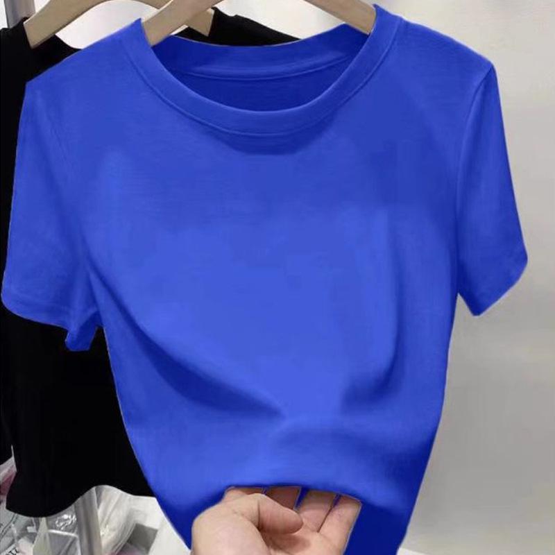 Women's Slim-Fit Pure Cotton Short-Sleeve Round Neck Base Layer T-Shirt
