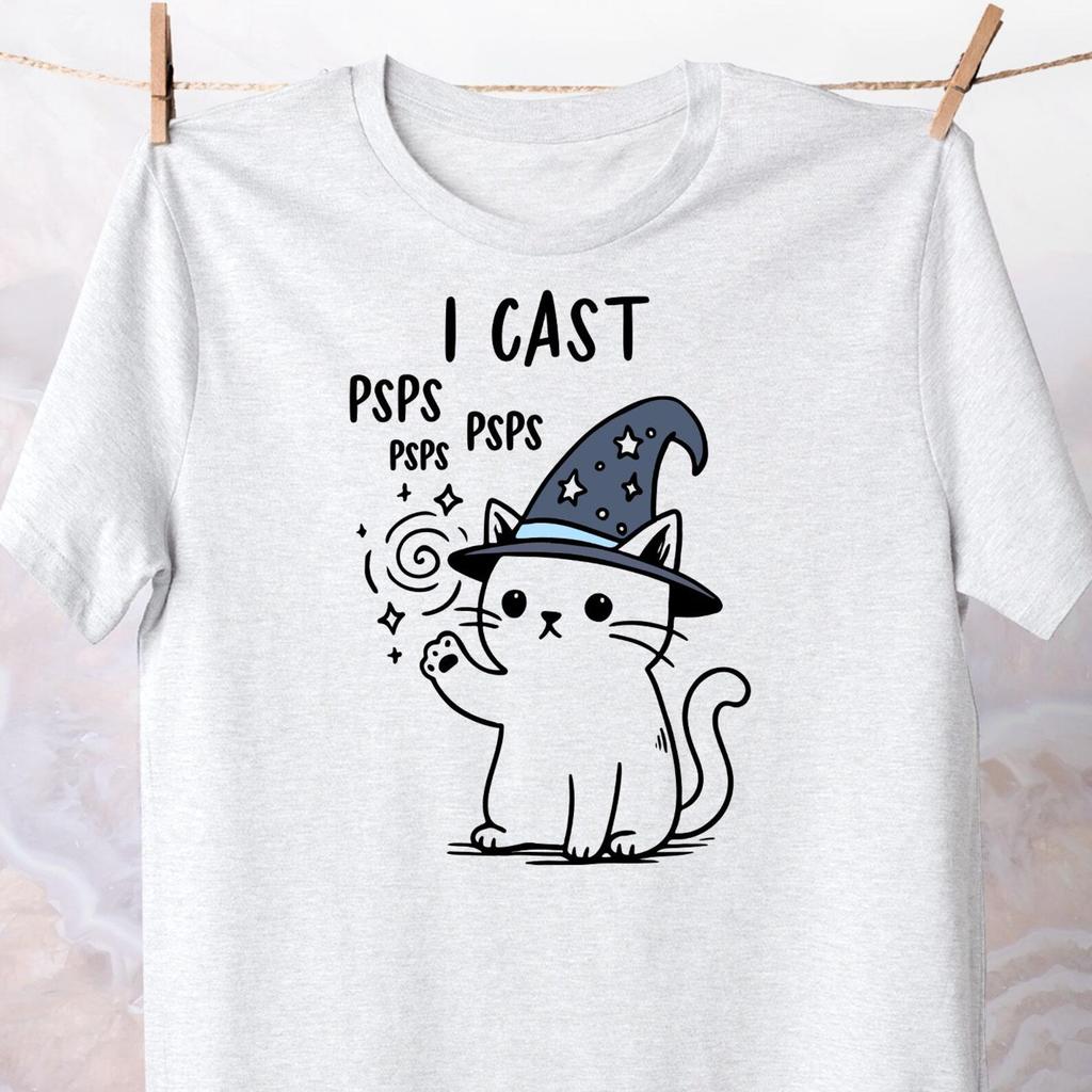 I Cast Psps T-Shirt / Wizard Cat Apparel / Cute Nerd tee / DND Playing Cotton Shirt / Dungeon Master Clothing / Magic Kitten Top / RPG Lover
