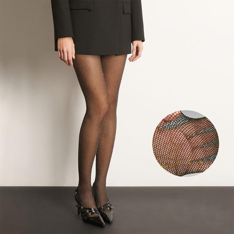 

Женские колготки весна-лето, модные тонкие блестящие чулки в сеточку с бриллиантами для вечеринок и клуба Y2k, длинные женские чулки One Size