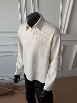Herren Langarm Weizenohr Karomuster Poloshirt - Herbst/Winter V-Ausschnitt CleanFit, High-End Old Money Stil.
