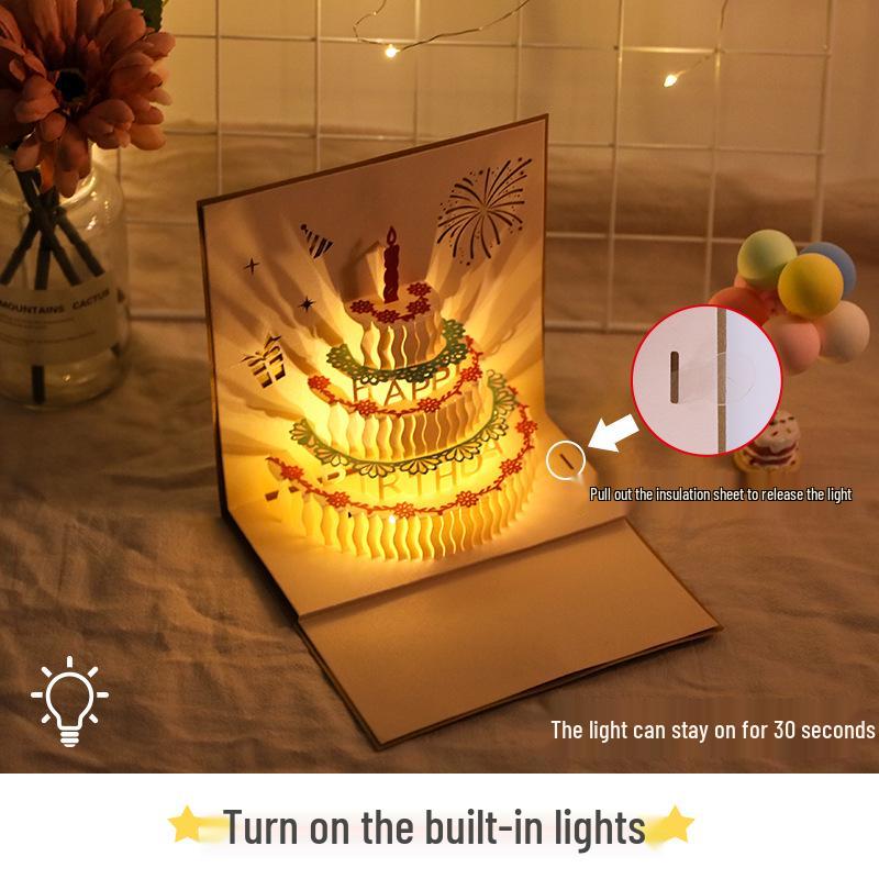 Biglietto di Buon Compleanno Luminoso 3D con Musica e Busta