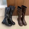 Mid-calf Square Heel Modern Boots Winter Round Toe Women's Shoes on Sale 2024 Low Heel Belt Buckle Concise Women's Boots
