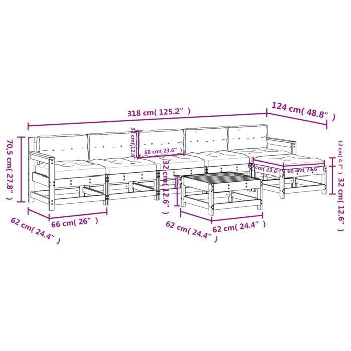 VidaXL Salon de jardin 7 pcs avec coussins bois de pin imprégné 3185975