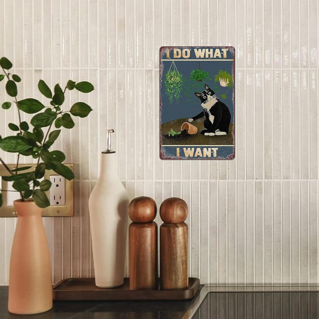 Funny Black Cat Wall Art Metal Tin Sign Vintage Cat Bathroom Poster I Do What I Want Cat Signs Personalized Wall Decor Funny Cat Sign Welcome To The