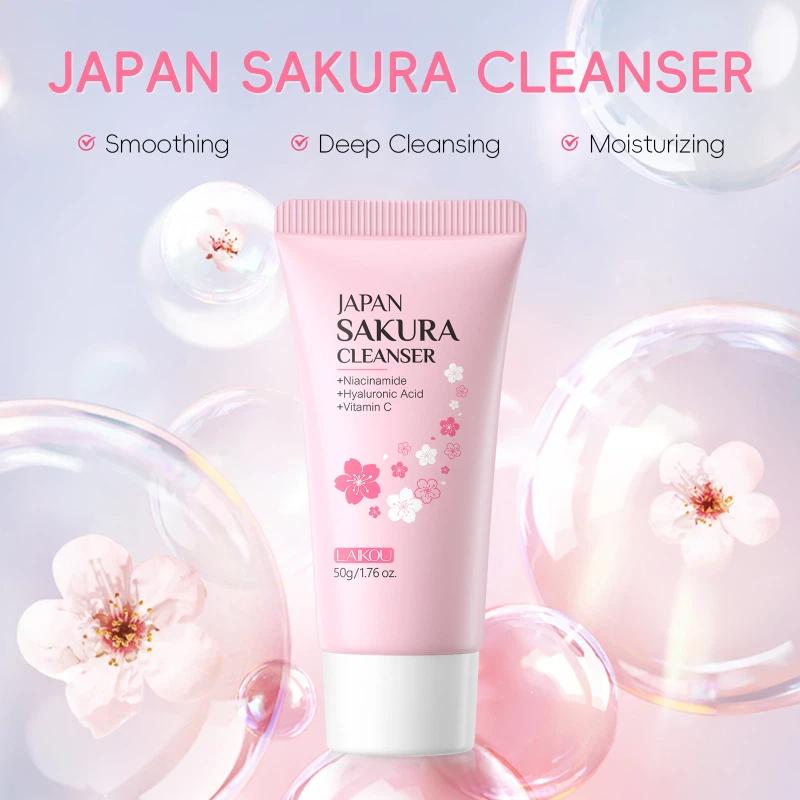 LAIKOU Sakura Foaming Facial Cleanser Cherry Blossoms Face Wash Pores Blackheads 50g