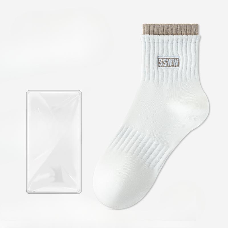 Female Spring and Summer New Sports Running All Match Pure Color Letter Breathable In Tube Socks