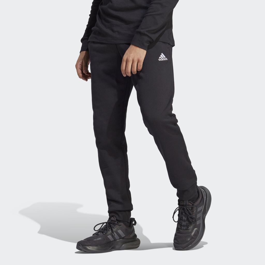 Adidas Essentials Solid Color Logo Joggers With Drawstring Cuffs Men Bottoms Black HA4347