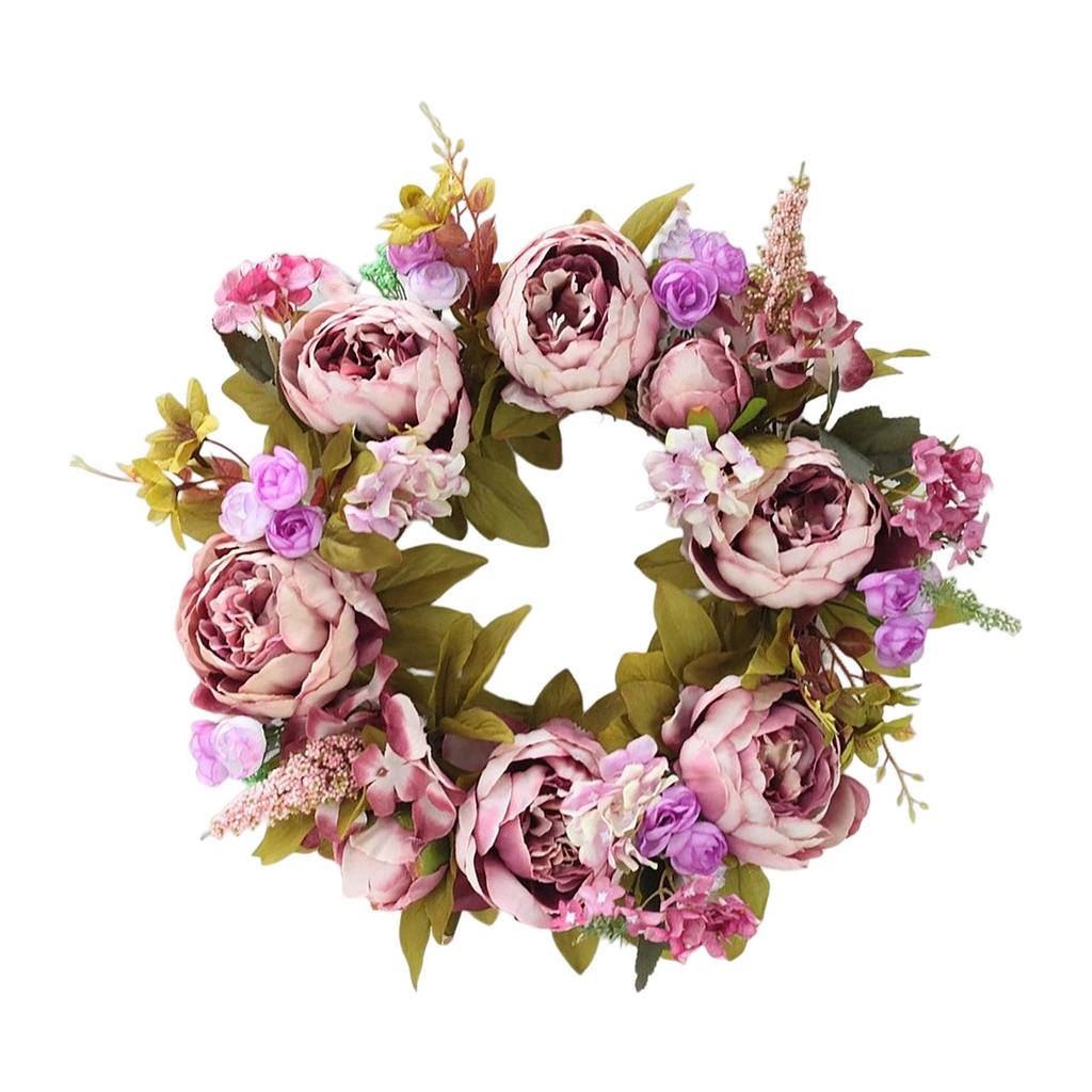 Handmade Peony Flowers Artificial Wreath Spring Garland 40cm Hanging Holiday Decorative Photography Props
