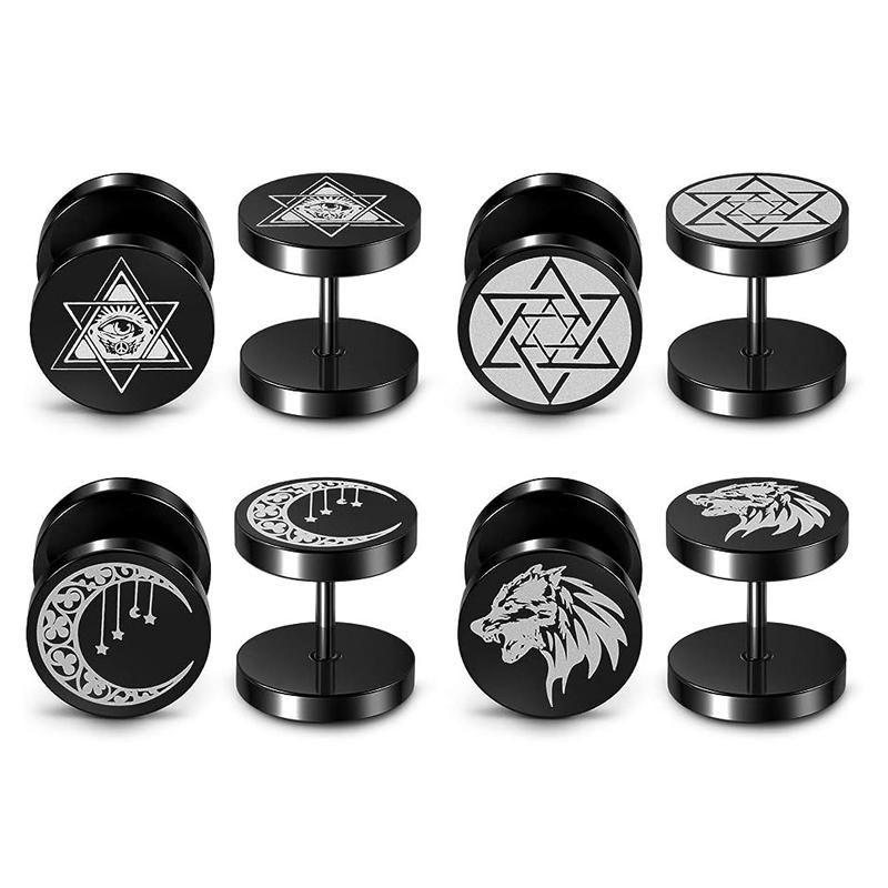 

Мужские серьги викингов, гексаграмма викингов, волк, луна, всевидящие серьги из нержавеющей стали, черные мужские серьги, ювелирные изделия с пирсингом