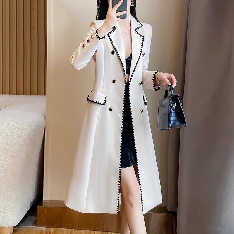 Women's Khaki Trim Long Trench Coat