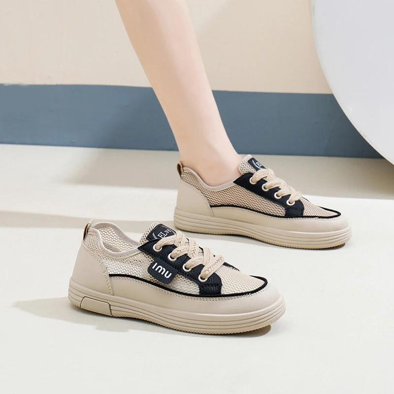Fashion 2025 Shoes Female Mixed Colors Mesh Women's Vulcanize Shoes Outdoor Breathable Women Sneakers Lace Up Low Heel Casual Shoes