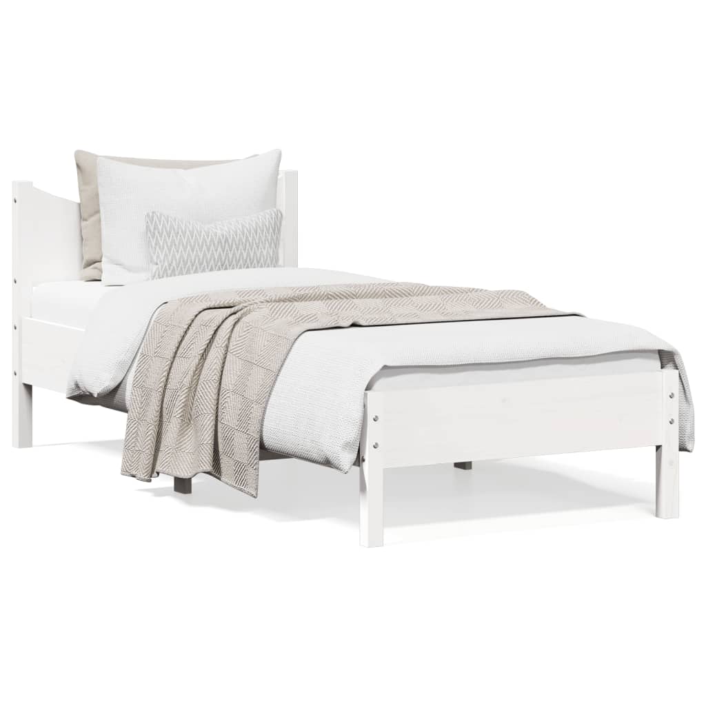 Solid Wood Bed Frame without Mattress White 75 x 190 cm Pine Wood