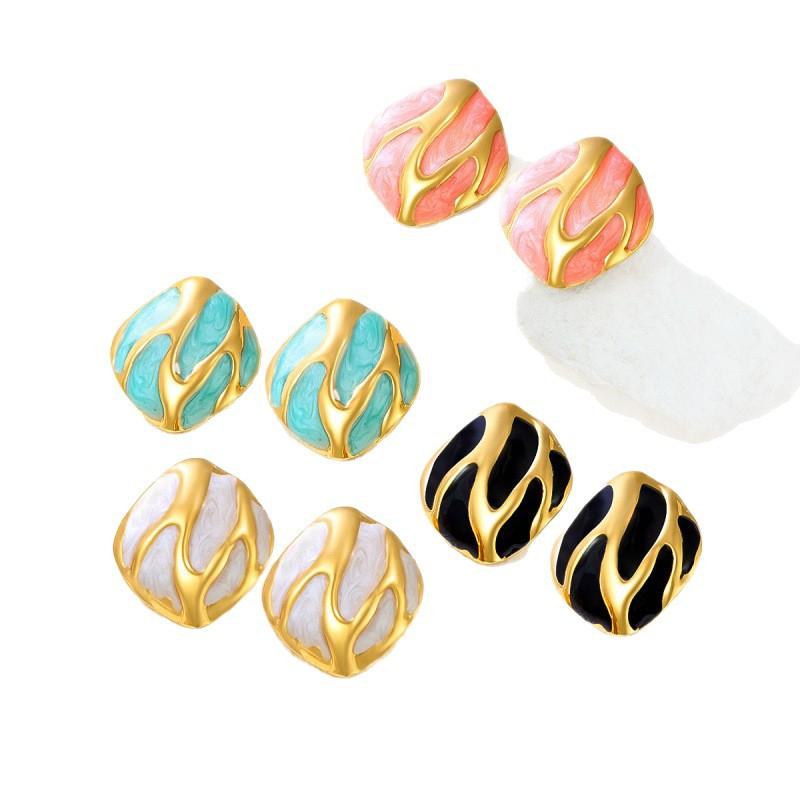 New retro irregular square personalized stud earrings, European and American style personalized exquisite oil dripping earrings, ear jewelry