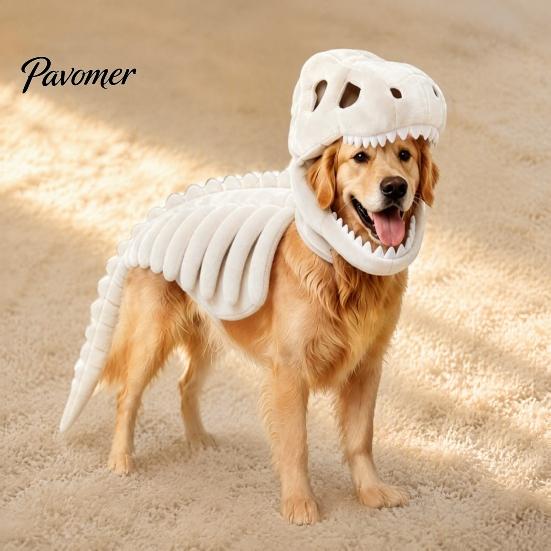 Costume Cosplay Animale Carino Costume Scheletro Dinosauro per Animali Domestici, Vestito di Halloween per Cani, Poliestere Morbido Divertente per Cani Gatti, Abbigliamento Trick or Treat Gatto