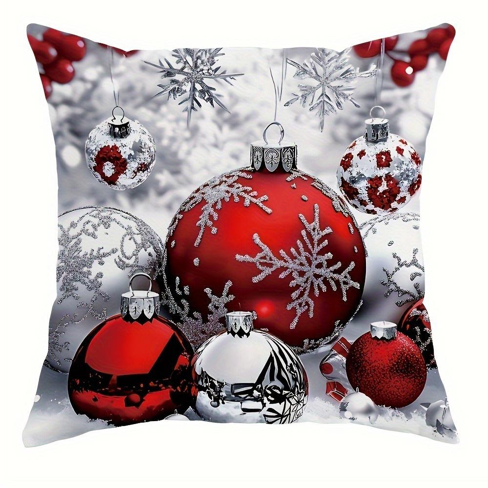 Festive Christmas Pillowcases: 2D HD Printed with Elegant Holiday Ornaments! Sofa Cushion Cover New Year Home Room Decoration