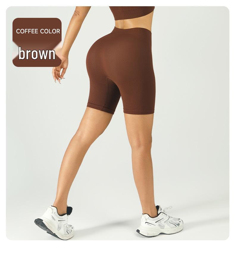 Ribbed Band Sports Bra & High-Waisted Peach Fitness Yoga Shorts Set