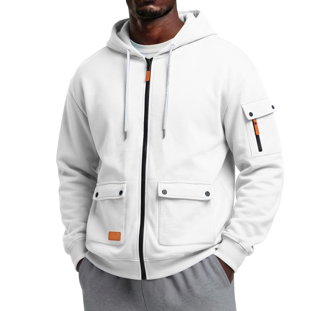 Men's Color Hooded Long Sleeve Casual Jacket for Everyday Wear