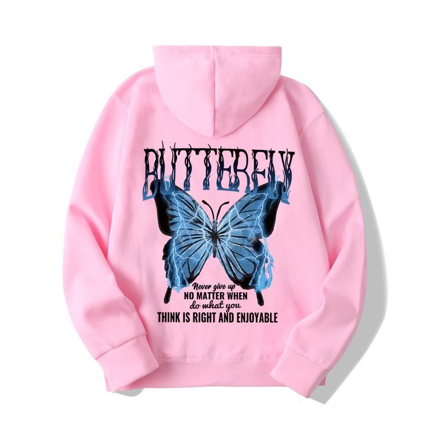 2025 European and American new letter fashion multi-color butterfly casual hooded fleece sweater
