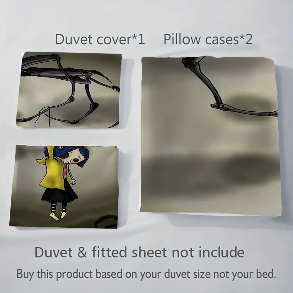 1PC Coraline Pattern Bedding Quilt Set Quilt Cover Pillowcase Home Decoration Birthday Gift (1 * Duvet Cover + 2 * Pillowcase, Without Core)