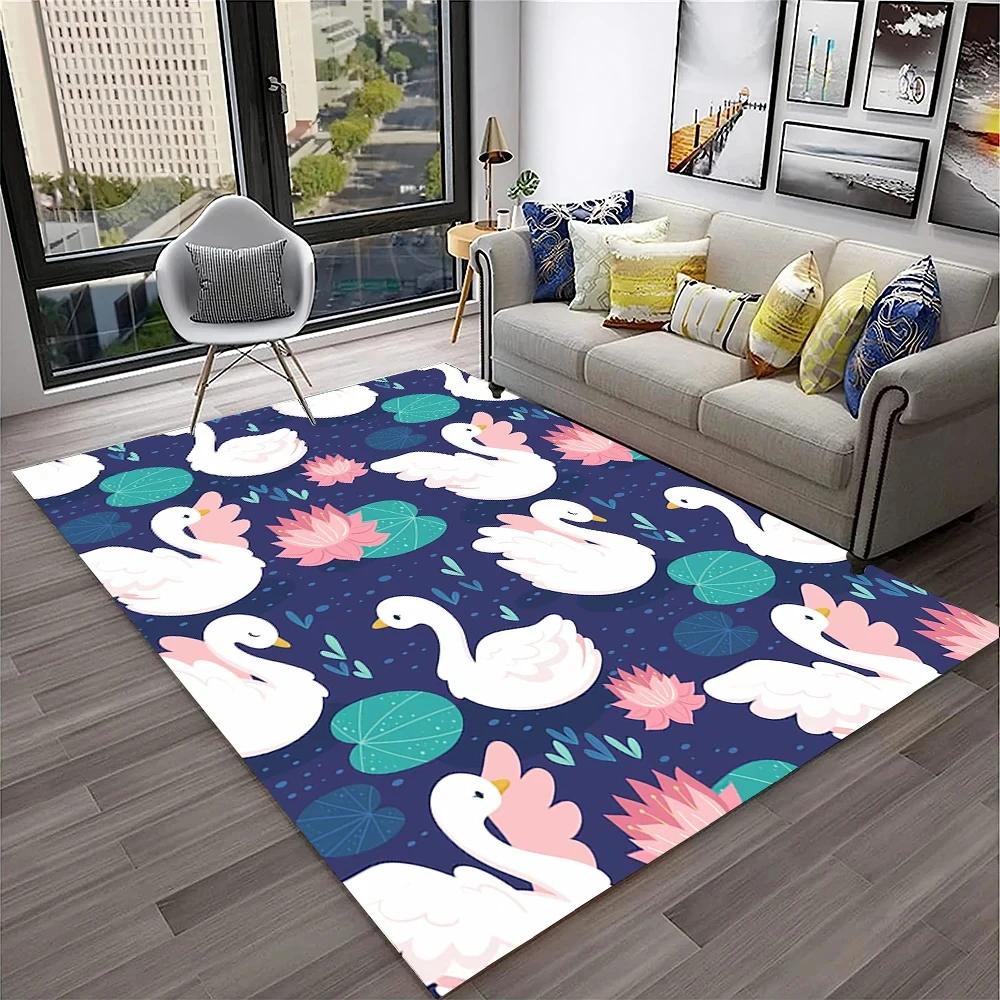 Cute Swan Princess Carpet Cartoon Animal Rug for Girl Teen Bedroom Sofa Decor Non-slip Floor Mat Entrance Doormat Kitchen Rugs