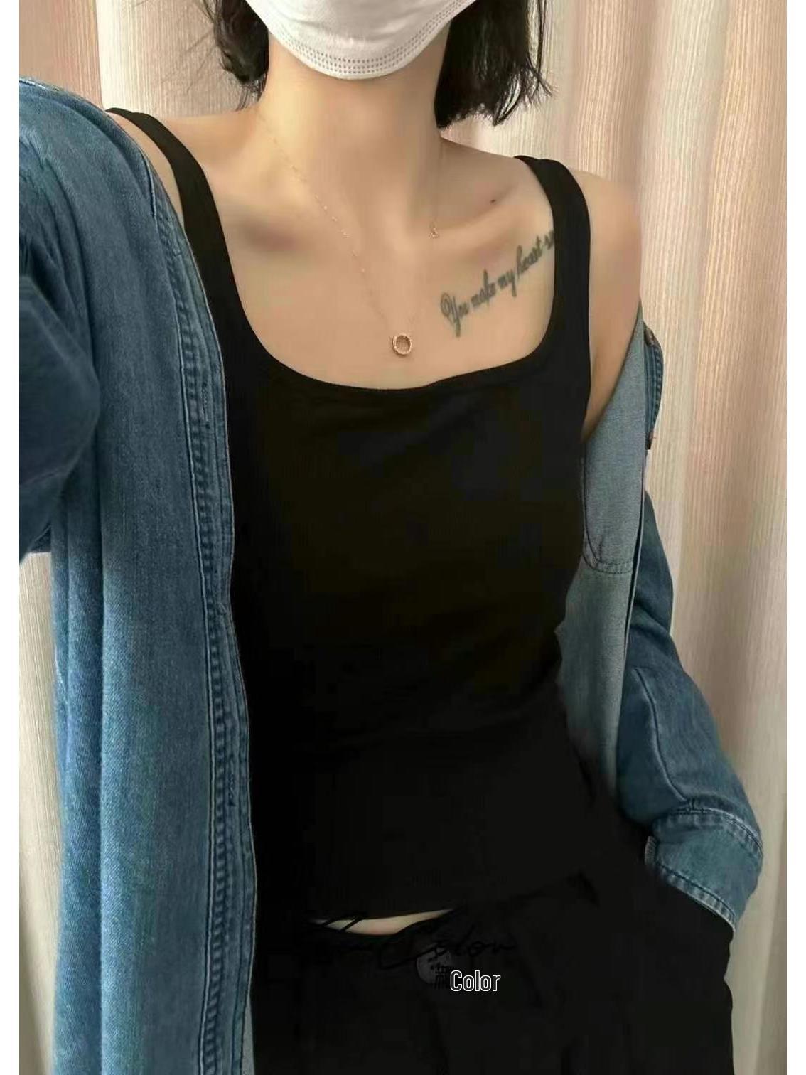 

Women s Brushed Square Collar Thin Velvet Fixed Cup Camisole Vest - Autumn/Winter Trendy Layering Top One Size [75-125 jin]