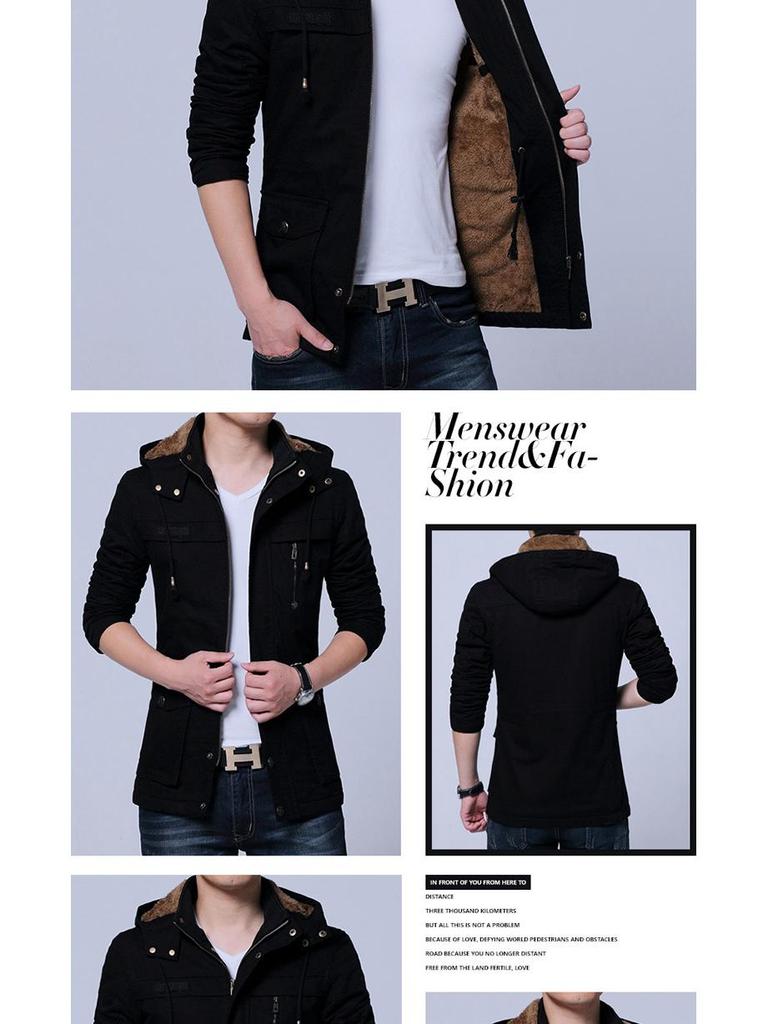 Abrigo Cortavientos Casual de Longitud Media para Hombre Otoño/Invierno con Terciopelo Lavado - Tendencia Talla Grande