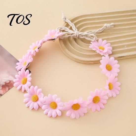 Cute Macaron Color Flower Crown Daisy/Sunflower Wreath Headband for Women Girls, Adjustable Floral Fabric Daisy Headpiece Beach Vacation Wedding