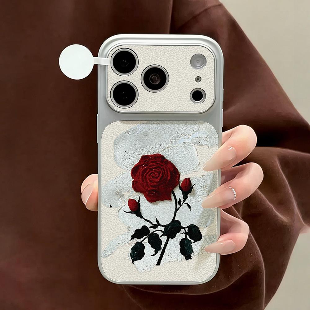 Art Rose is suitable for Apple 17 mobile phone case iPhone15promax all-inclusive 16Pro leather pattern anti-drop and simple.