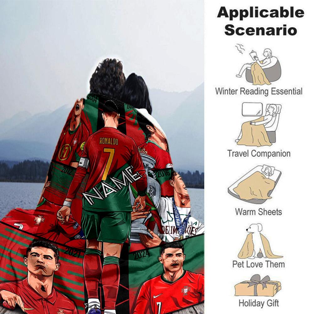 Cristiano Ronaldo Portugal Soccer Player Artwork Four Seasons Blanket Customized With Your Name Lightweight And Warm Perfect Gift For Home Office