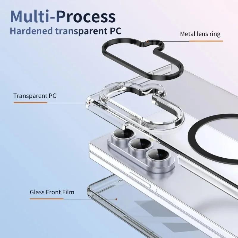 Ultra Transparent Magsafe Wireless Charge Phone Case For Samsung Galaxy Z Fold 7 6 5 4 3 5G Screen Protect Hard Shockproof Cover