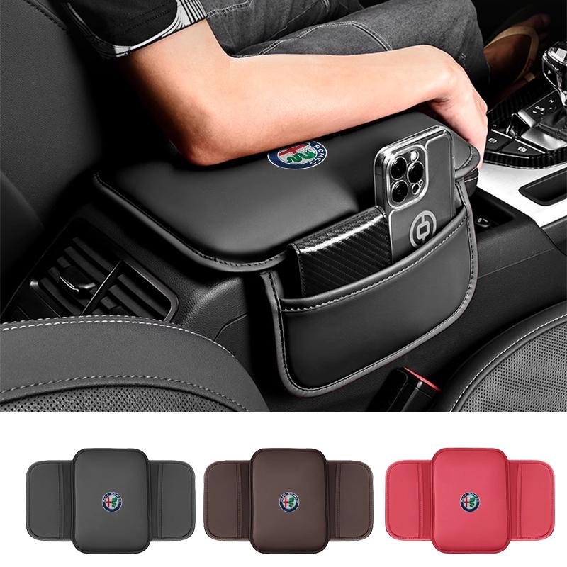 Car Armrest Box Mat Multi-functional Storage Bag Central Armrest Box Booster Pad for Alfa Romeo Giulia Stelvio Giulietta 156 159