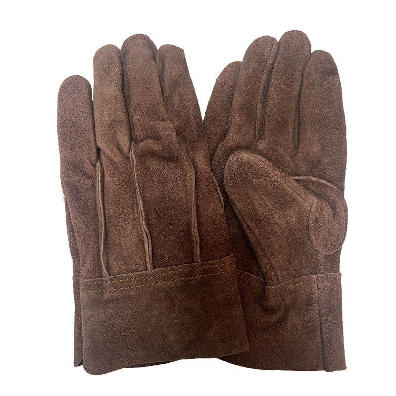 Guantes de Soldadura Aislantes de Cuero de Vaca Anti-Pinchazos Anti-Quemaduras Resistentes al Calor con Dedos Divididos