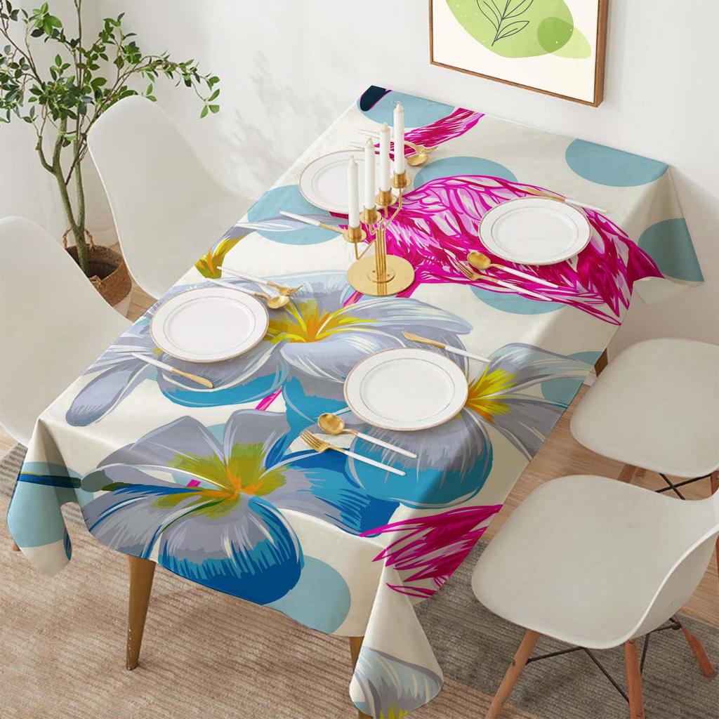 Tropical Flamingo Polyester Rectangular Tablecloth for Parties and Dining