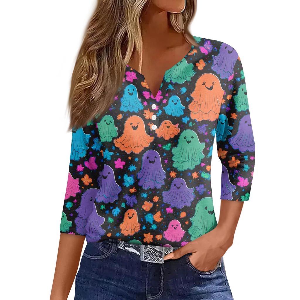 Women's Casual Fashion Sexy Comfortable V-Neck Halloween Seven Sleeve Top
