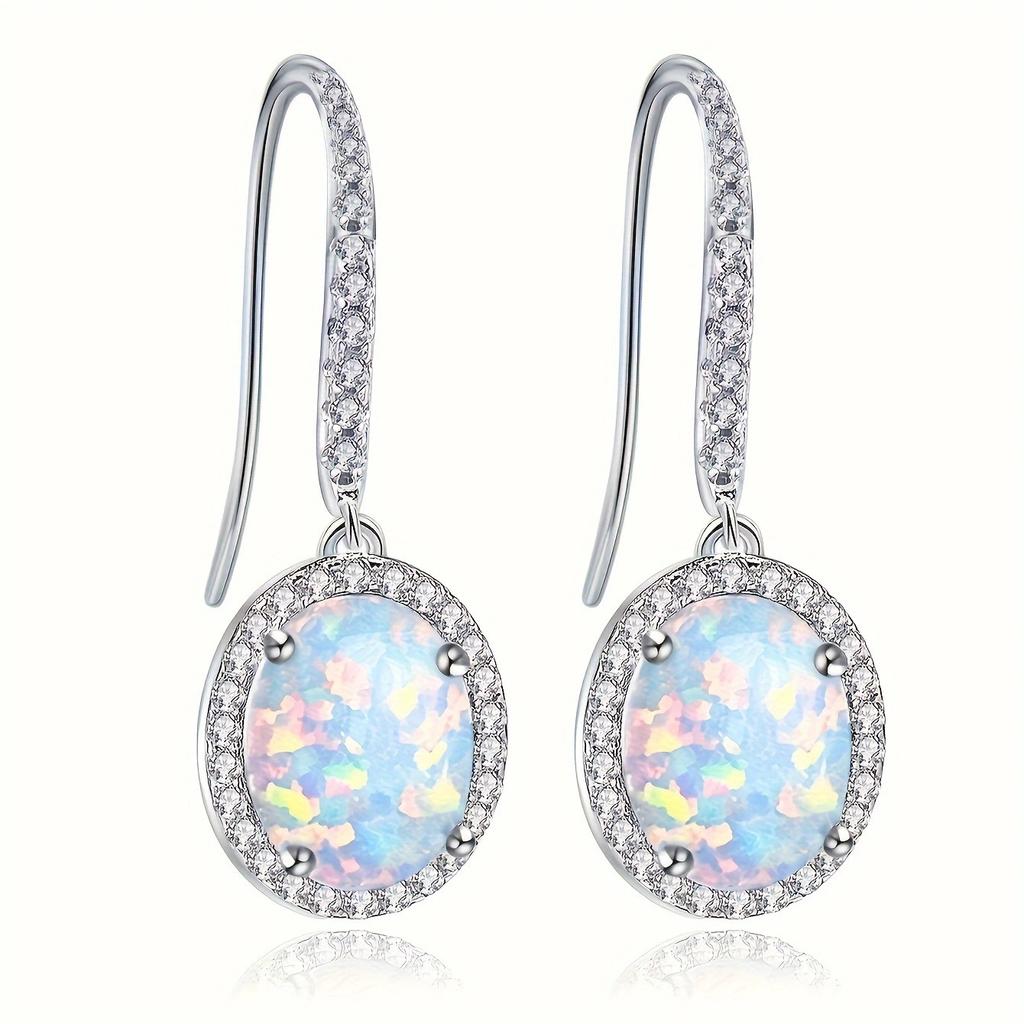 Popular Oval Opal Ear Hook Women's Micro-inlaid Zircon High-quality Kyocera Opal Opal Fashion Jewelry