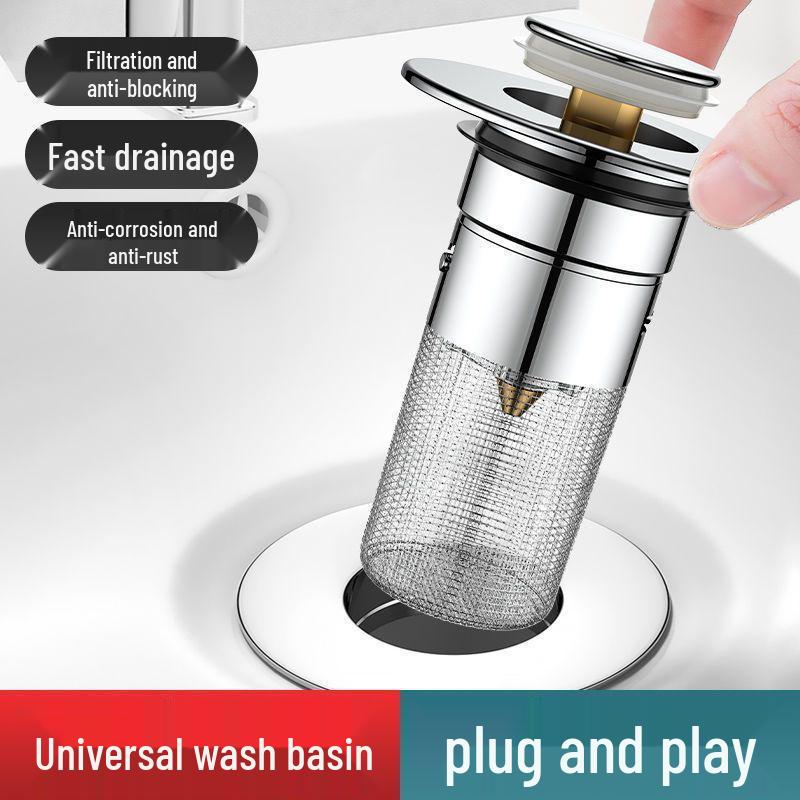 Stainless Steel Anti-Hair Pop-Up Washbasin Drain Filter