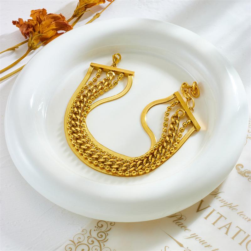 Multi Layer Gold Chain Bracelet For Women Gold Plated Stainless Steel Stackable Beaded Jewelry