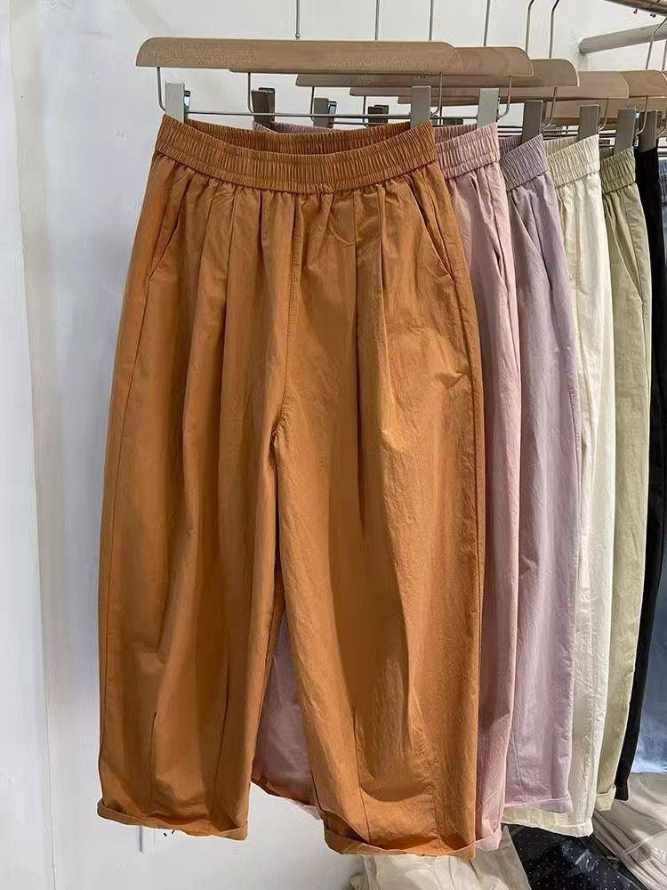 Plus Size Casual Elastic Waist Nine-Point Carrot Pants for Women - Summer Thin, Loose, Versatile Harem Style