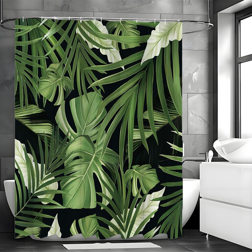Tropical Plant Leaf Shower Curtain, Bathroom Decorative Shower Curtain, Waterproof Shower Curtain with Hooks