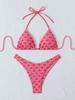 Summer retro floral print 2-piece bikini lace up swimsuit sexy high waisted women's swimsuit