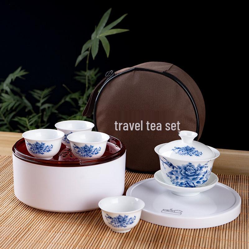 Portable Ceramic Kung Fu Travel Tea Set with Tray and Case