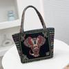 Sac à main style ethnique Sac à main tendance avec broderie animale Sacs d'épaule en toile pour femmes Sac de rangement pour courses pour femmes