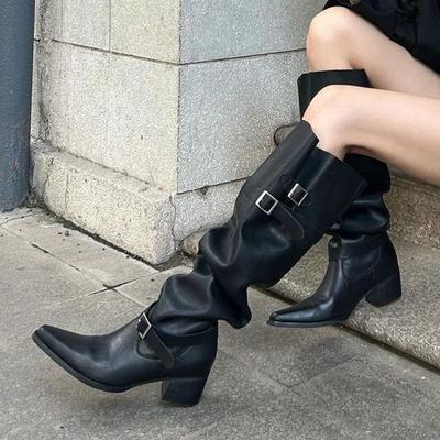 Pile Boots 2025 Autumn and Winter New High-heeled Platform Fashion Boots Women's Autumn and Winter Black Thick-heeled Boots Boots Boots