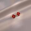 Red Zircon Flower Earrings, Small Earrings, Niche Design, High-end Spring and Summer Earrings, Women